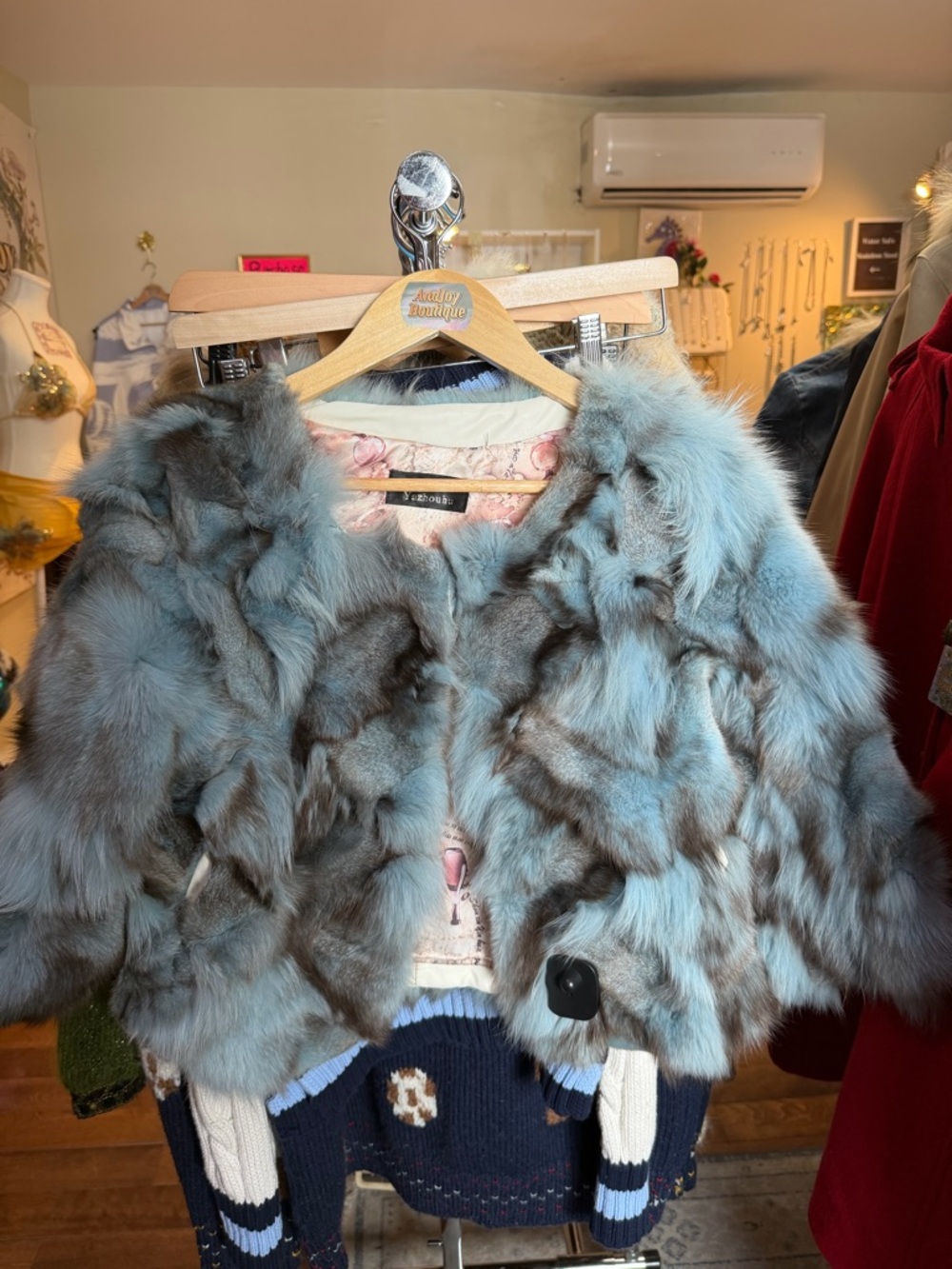 Blue Fox Fur Cropped Jacket